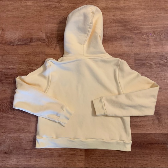 Aritzia Sunday Best Yellow Crop Hoodie Bulldog Dog Puppy Embroidered Patch Large - Picture 5 of 11